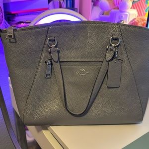 Flash Sale! Grey leather coach satchel with long strap and with matching wallet.